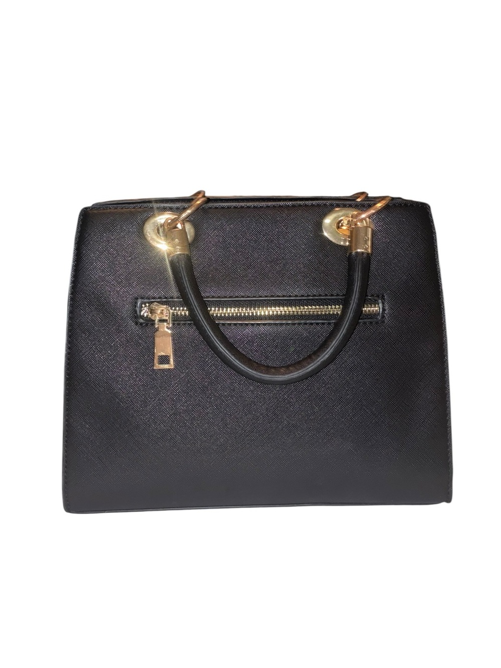Isabelle Black Satchel tote style purse with Gold Accents with cross body strap